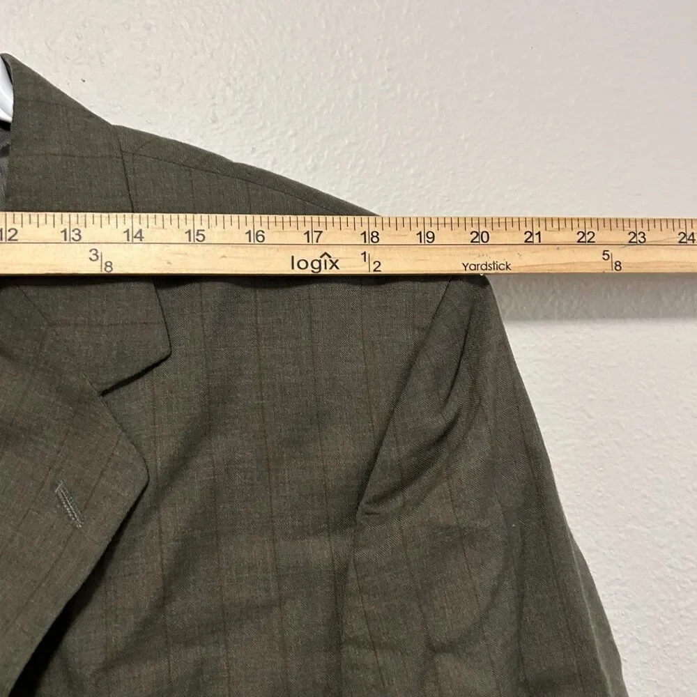 Stanley Blacker Mens 44S Olive Gray Plaid Sport Coat Blazer 2 Button